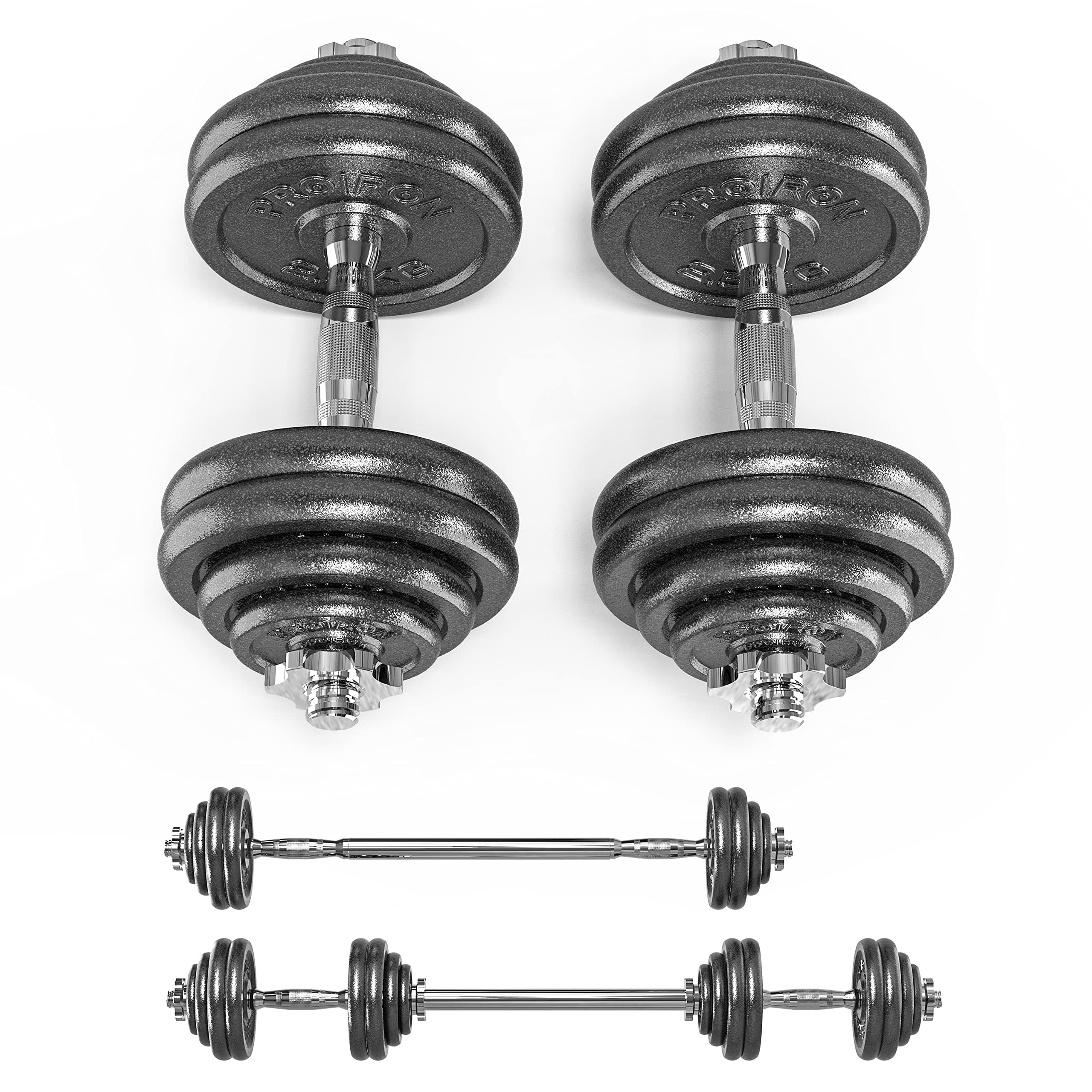 PROIRON Cast Iron Adjustable Dumbbell Set Hand Weight with Solid Dumbbell Handles Changed into Barbell Handily Perfect for Bodybuilding Fitness Weight Lifting Training Home Gym 15KG 20KG 30KG on Amazon.ae - Price Tracker