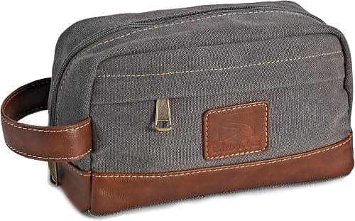 Travel Toiletry Bag for Men and Women, Canvas Toiletry Organizer Water-Resistant Vegan Leather, Hanging Dopp Kit Shaving Bag for Toiletries Accessories (Grey, Medium) on Amazon - Best Deal Finder