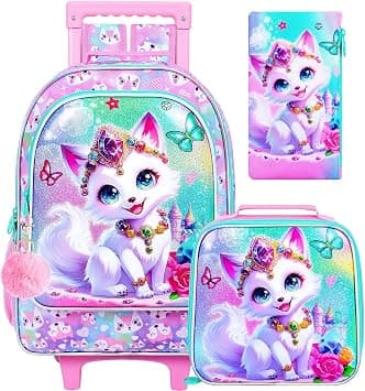 3Pcs Rolling Backpack for Girls, Kids Roller Backpacks with Wheels, Wheeled Bookbag with Lunch Box for School, Fox Pink, One Size, Modern on Amazon.ae - Price Tracker