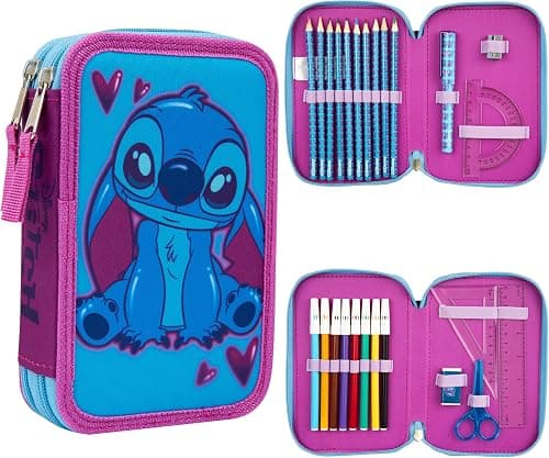 Disney Stitch Pencil Case with Stationery for Girls Frozen Filled Pencil Case School Supplies Colouring Pencils Coloured Markers Stitch Gifts for Girls on Amazon.ae - Price Tracker