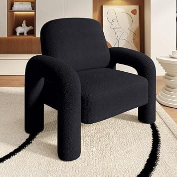 Modern Sherpa Accent Chair, Teddy Upholstered Arm Single Sofa, Cozy Fluffy Reading Chair for Living Room, Bedrooms, Corner (BLACK) on Amazon.ae - Price Tracker