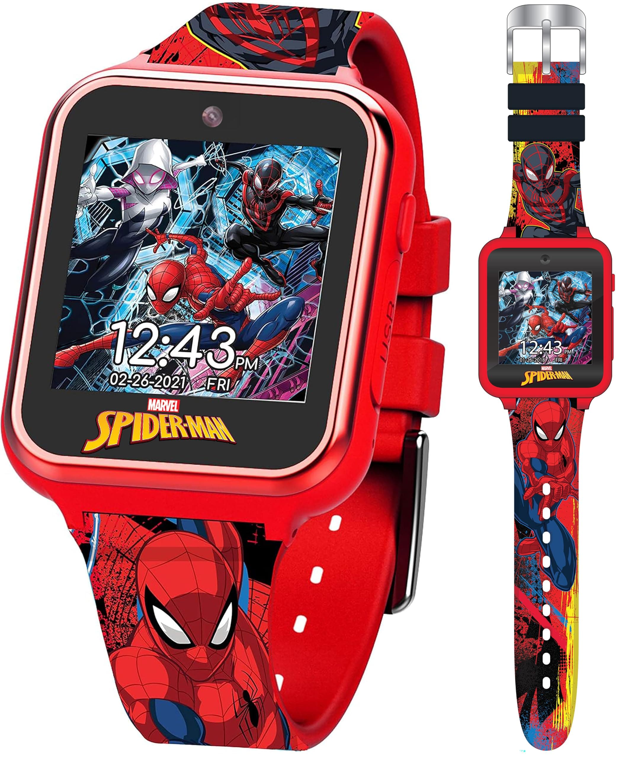 Spider-Man Kids Smartwatch - Interactive LED Screen with 10 Custom Watch Faces, Camera, Games, Alarm, Step Tracker & More - Fun Gift for Boys with Marvel Silicone Strap - Fits Wrists 5.5'' to 8.0" on Amazon.ae - Price Tracker
