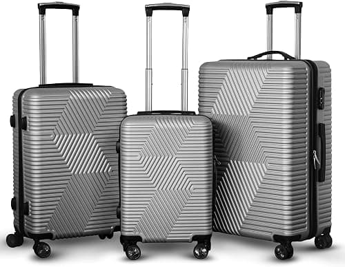 Lightweight Luggage Hard Shell Trolly with smooth spinner wheels and secured combination lock ABS Suitcases for travel (Silver, 3Pcs Set 20/24/28 Inch) on Amazon - Best Deal Finder