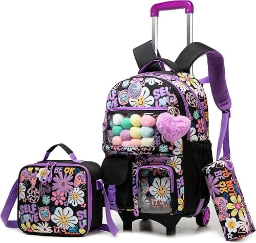 HTgroce School Bag with Wheels Trolley School Bag Backpack School Backpack Trolley School Trolley School Bag Girls Large Trolley School Bag Backpack with Wheels for Girls Children على Amazon.ae - متتبع الأسعار