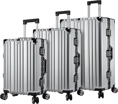 Cabin Pro Light Weight Aluminum Frame Fashion Trolley Luggage Set Polycarbonate Hard Shell Suitcase with 4 Quite 360° Double spinner wheels, CP001 (Set of 3, Silver) on Amazon.ae - Price Tracker