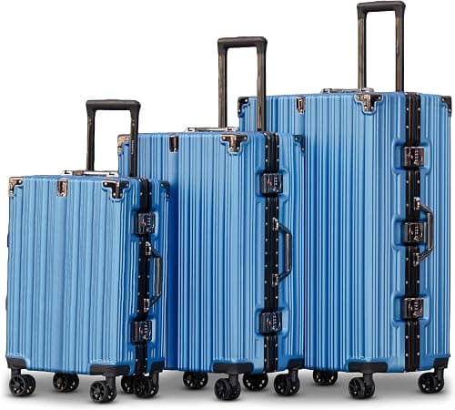 prosp 20" 24" 28" Aluminum Frame Unbreakable Fashion Travel Trolley Luggage 3Pcs Set, Polycarbonate Hard Shell Suitcase with 360° Double Spinner Wheels (BLUE, 20/24/28-Inch 3Pc Set) على Amazon.ae - متتبع الأسعار