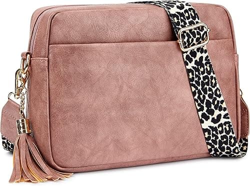 Women's Leather Crossbody Bag Zipper Shoulder Camera Purse, Pink, One size on Amazon.ae - Price Tracker