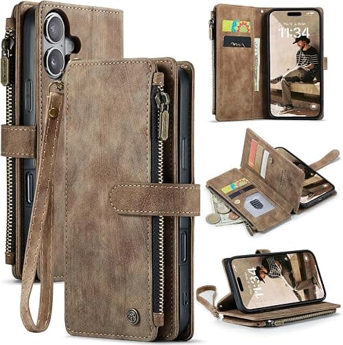 ELEPIK for iPhone 16 Case, iPhone 16 Wallet Case with Card Holder, Kickstand, Wristlet for Women Men, Durable PU Leather Magnetic Wallet Phone Case for iPhone 16, Elegant Brown on Amazon.ae - Price Tracker