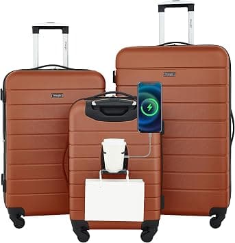 Wrangler Smart Luggage Set with Cup Holder and USB Port, Burnt Orange, 20inch,24inch,28inch, Smart Luggage Set With Cup Holder and Usb Port on Amazon - Best Deal Finder
