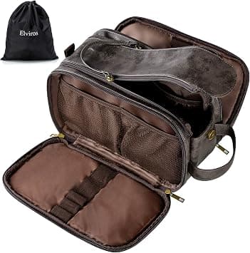 Elviros Toiletry Bag for Men, Large Travel Shaving Dopp Kit Water-resistant Bathroom Toiletries Organizer PU Leather Cosmetic Bags on Amazon - Best Deal Finder