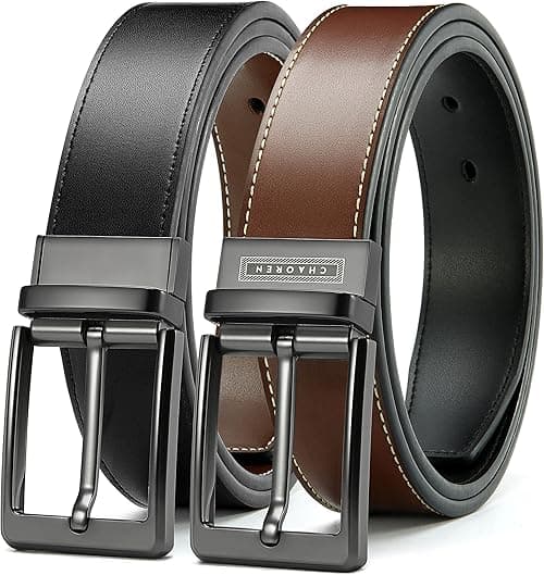 CHAOREN Belts for Men 1 Piece, Reversible Mens Leather Belts 1 3/8" Black & Brown for Trousers, Rotating Buckle for Double-Sided Use on Amazon.ae - Price Tracker