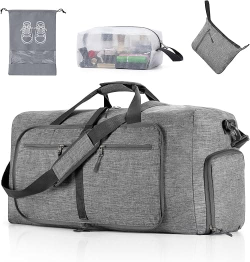 Vomgomfom Duffle Bag,65L/85L/115L Foldable Travel Duffel Bag-Weekender Bag with Shoes Compartment, Overnight Bag for Men Women Waterproof & Tear Resistant (Gray) على Amazon.ae - متتبع الأسعار