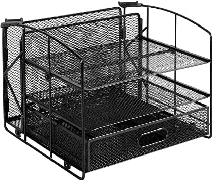 Amazon Basics Desk Organizer 3 Tray w/Sliding Drawer and Hanging File Holder, Black على Amazon.ae - متتبع الأسعار