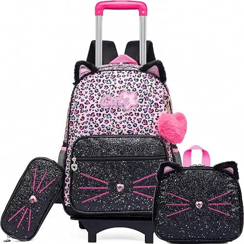 Meetbelify Girls Cute Backpack with Wheels for Elementary Students Kids Black Travel Luggage on Amazon.ae - Price Tracker