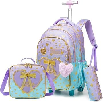 Rolling Backpack for Girls Kids Backpack with Wheels Bowknot Bookbag Backpacks for Girls, Blue Purple, Medium, Modern, Custom, Classic on Amazon.ae - Price Tracker