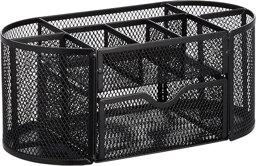 Amazon Basics Mesh Desk Organizer with Pen Holder, Pullout Drawer and Office Caddy Storage, 23.50 x 11.51 x 10.01 cm, Black on Amazon.ae - Price Tracker