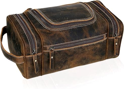 VC VINTAGE COUTURE Genuine Leather Toiletry Bag for Men - Extra Large Leather Men's Toiletry Bag for Traveling Hanging, Real Leather Dopp Kit for Men Leather Shaving Bag for Travel, BROWN, 9.3 x 5.5 x on Amazon - Best Deal Finder