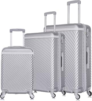 Senator Lightweight ABS Hard shell Travel Luggage Set with 4 Quite Spinner wheels KH1065 (Set of 3, Silver White) on Amazon.ae - Price Tracker