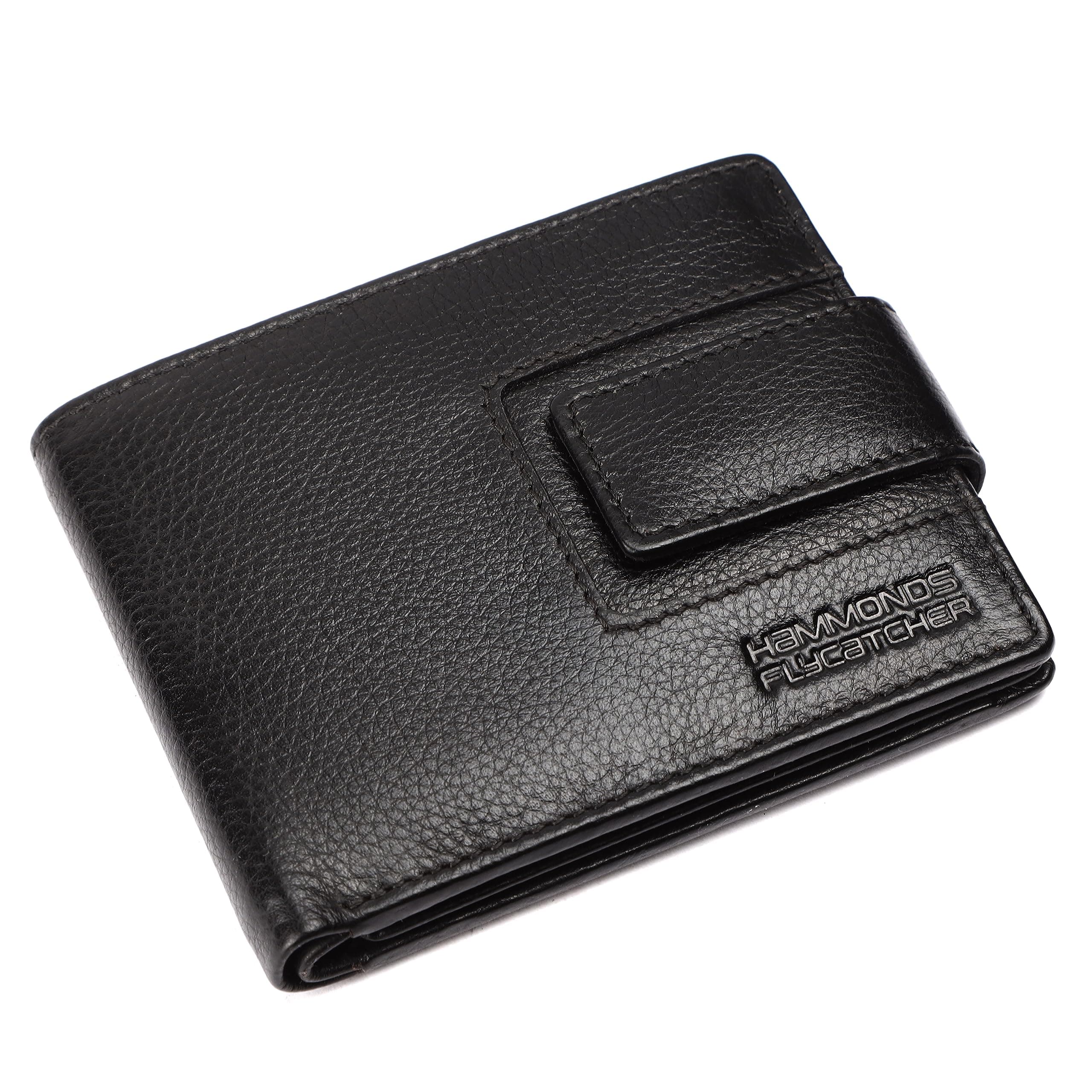 HAMMONDS FLYCATCHER Genuine Leather Wallet for Men, RFID Protected, 6 Card Slots, 1 ID Slot, Coin Pocket, Hidden Pockets, Metal Snap Button - Black on Amazon.ae - Price Tracker