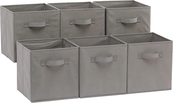 Amazon Basics Collapsible Fabric Storage Cubes Organizer with Handles, 26.67 x 26.67 x 27.94 centimeters, Pack of 6, Gray - متتبع أسعار Amazon.sa