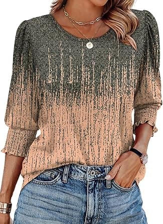 XIEERDUO 3/4 Sleeve Tops for Women UK Crew Neck Ladies Blouses on Amazon.ae - Price Tracker